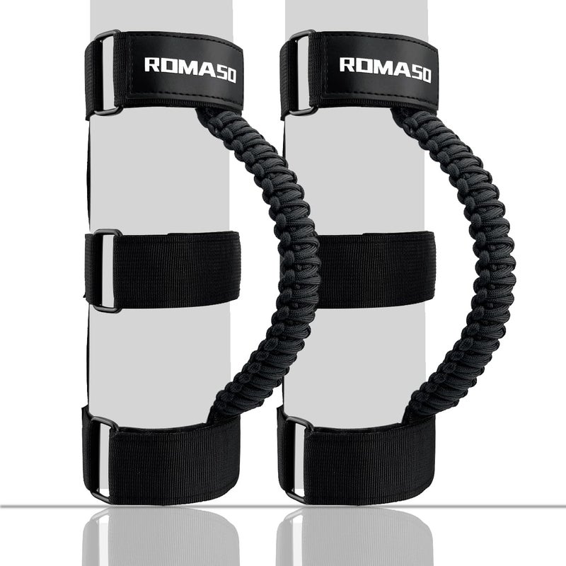 ROMASO Roll Bar Grab Handle for Jeep Wrangler,Grab Handle for Jeep Wrangler YJ TJ JK JL&Gladiator JT 1986-2025,Paracord Handles,Black,Pack of 2 - Image 1